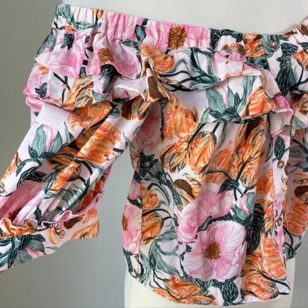 ๐๏ธ Anthropologie Cecilia Pettersson Floral Print with Elastic Shoulder Top. NWT - Picture 6 of 12